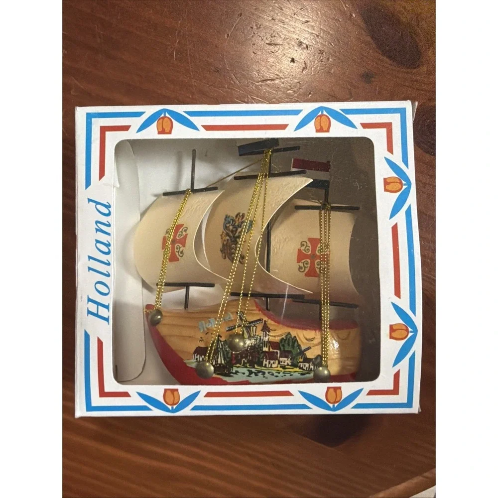 Miniature Boat Wooden Shoe Carved Clog Dutch Painted‎ Gift Home Decor Collection